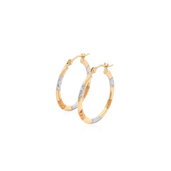 10k Tri-Color Gold Classic Hoop Earrings with Diamond Cut Details(20mm) - Image 3