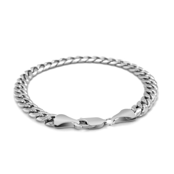 14k White Gold Miami Cuban Semi Solid Bracelet (7.00 mm) - Image 3