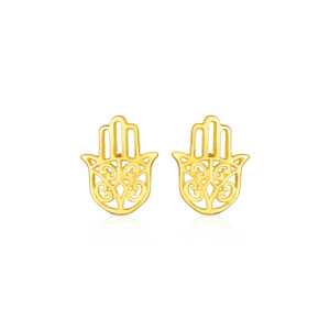 14k Yellow Gold Polished Hand of Hamsa Post Earrings
