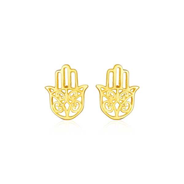 14k Yellow Gold Polished Hand of Hamsa Post Earrings