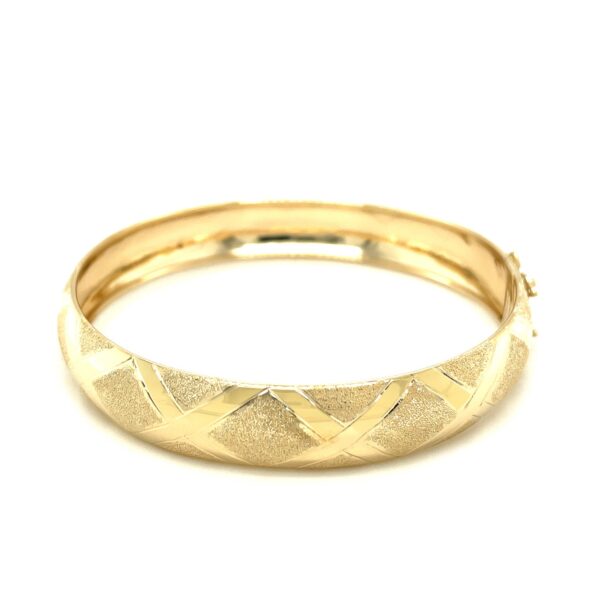 10k Yellow Gold Dual-Textured Diamond Pattern Bangle (12.00 mm) - Image 2