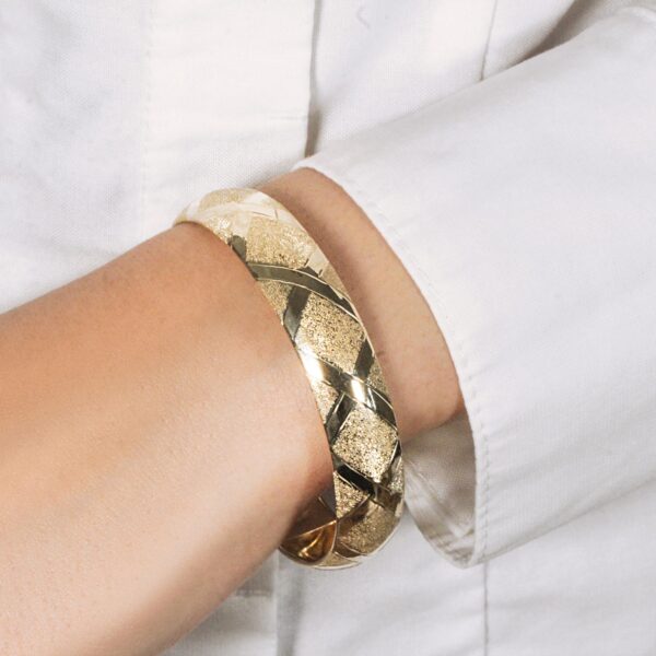 10k Yellow Gold Dual-Textured Diamond Pattern Bangle (12.00 mm) - Image 4