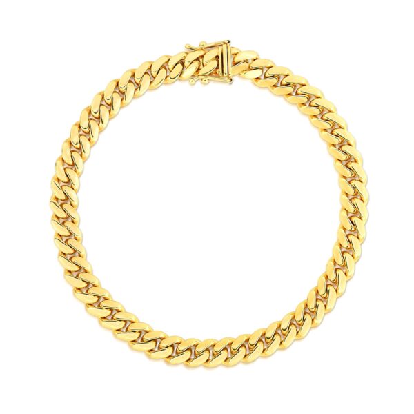 14k Yellow Gold Classic Miami Cuban Solid Bracelet (7.10 mm) - Image 2