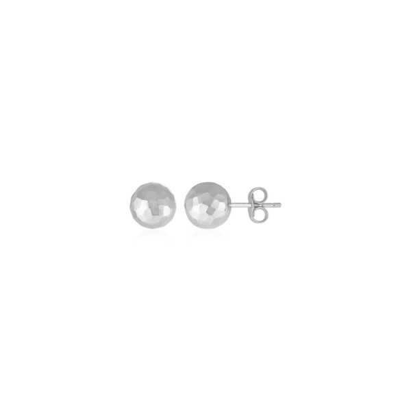 14k White Gold Ball Earrings with Faceted Texture(7mm)