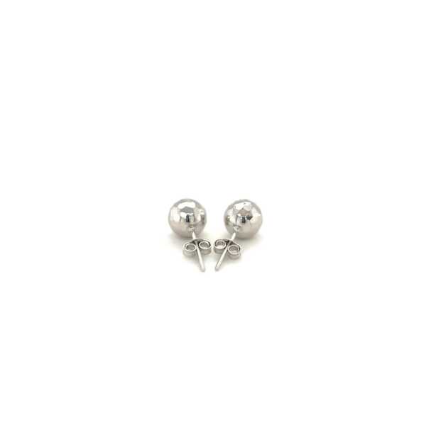 14k White Gold Ball Earrings with Faceted Texture(7mm) - Image 3