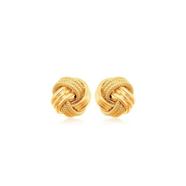 10k Yellow Gold Love Knot with Ridge Texture Earrings