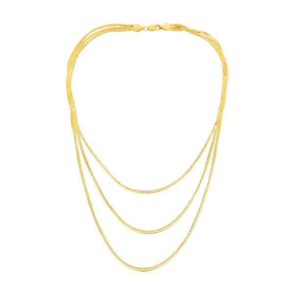 14k Yellow Gold Three Strand Herringbone Chain Necklace - Image 2