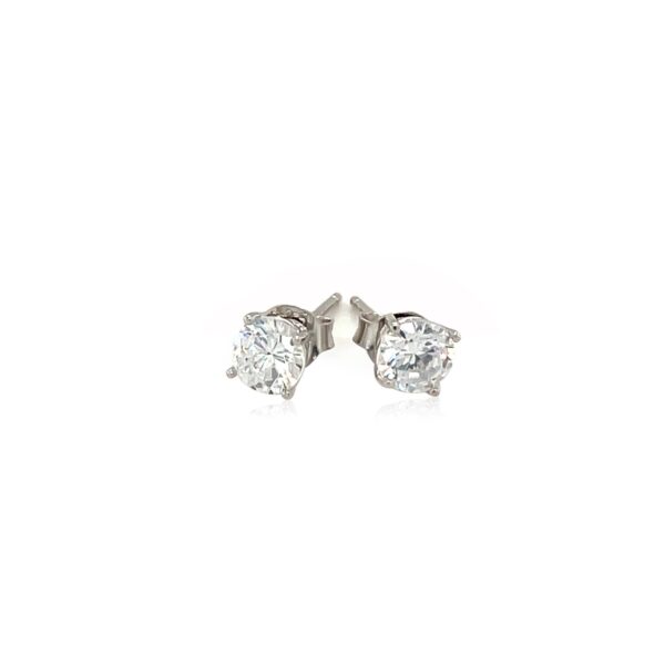 Sterling Silver Stud Earrings with White Hue Faceted Cubic Zirconia(5mm) - Image 2