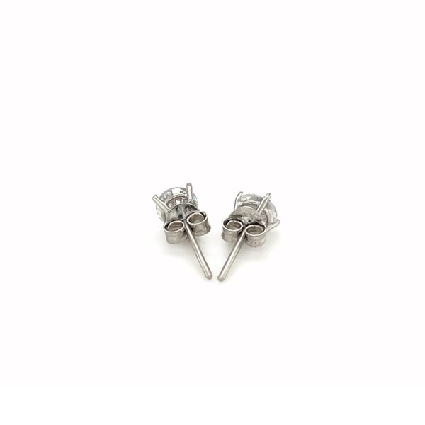 Sterling Silver Stud Earrings with White Hue Faceted Cubic Zirconia(5mm) - Image 3