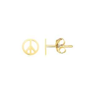 14k Yellow Gold Post Earrings with Peace Signs(6.9mm)