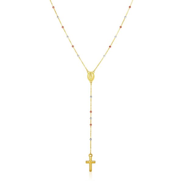 14k Tri Color Gold Lariat Rosary Necklace