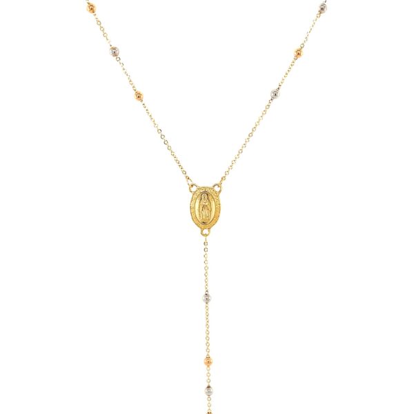 14k Tri Color Gold Lariat Rosary Necklace - Image 2