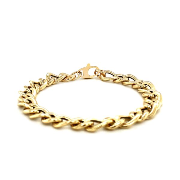 14k Yellow Gold Curb Chain Design with Diamond Cuts Bracelet (8.80 mm) - Image 2
