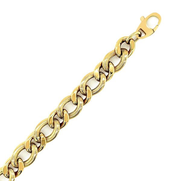 14k Yellow Gold Curb Chain Design with Diamond Cuts Bracelet (8.80 mm) - Image 4