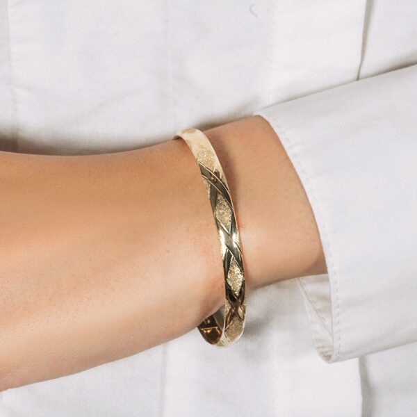 10k Yellow Gold Slender Diamond Pattern Textured Bangle (6.00 mm) - Image 2