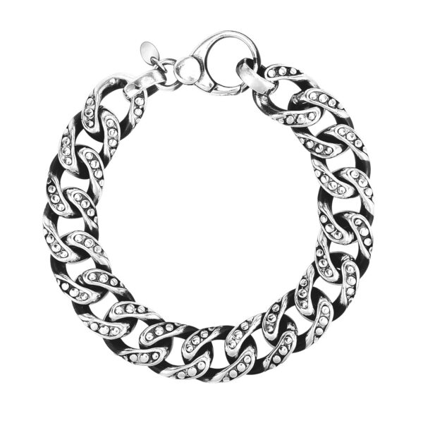 Sterling Silver Gunmetal Finish Cuban Link Bracelet with Dots (13.50 mm) - Image 2