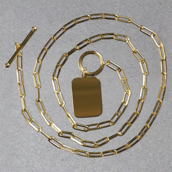 14k Yellow Gold Paperclip Chain Necklace with Rounded Rectangle Pendant - Image 3