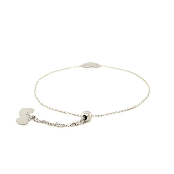14k White Gold Adjustable Heart Bracelet (0.90 mm) - Image 3