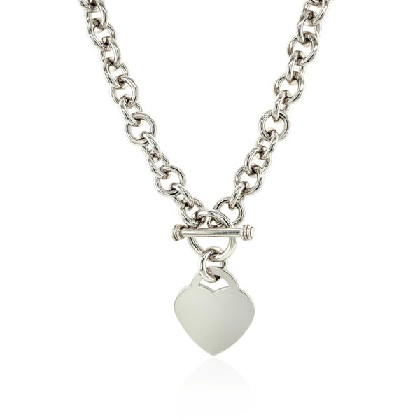 Sterling Silver Rolo Chain  with a Heart Toggle Charm and Rhodium Plating - Image 2