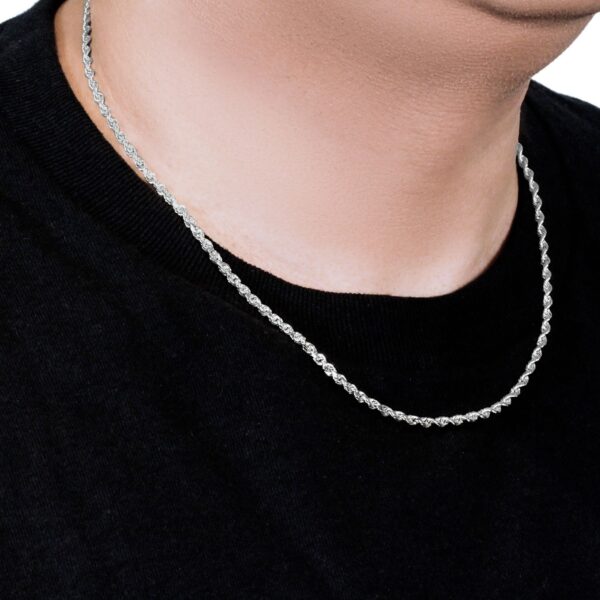 14k White Gold Solid Diamond Cut Rope Chain (3.00 mm) - Image 4