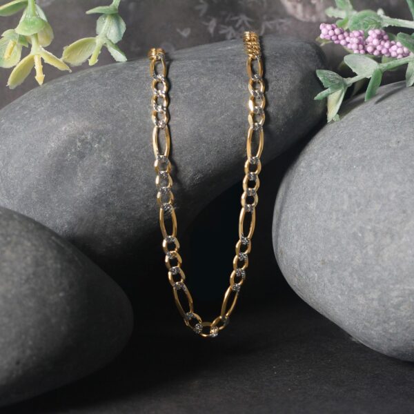 14K Yellow Gold Solid Pave Figaro Chain (3.80 mm) - Image 5