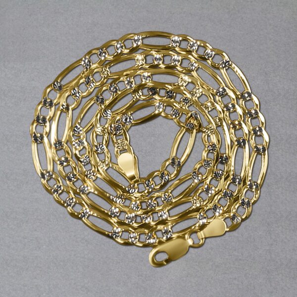 14K Yellow Gold Solid Pave Figaro Chain (3.80 mm) - Image 6