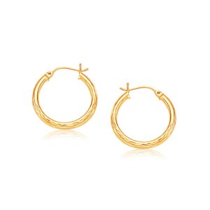 14k Yellow Gold Hoop Earring with Diamond-Cut Finish(3x25mm)