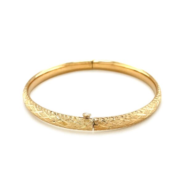 14k Yellow Gold Diamond Cut Design Dome Motif Childrens Bangle (5.50 mm) - Image 2