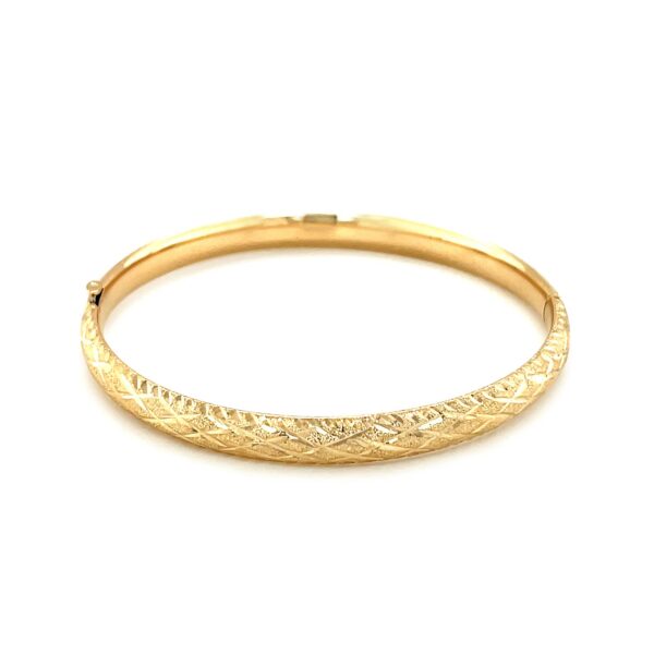 14k Yellow Gold Diamond Cut Design Dome Motif Childrens Bangle (5.50 mm) - Image 3