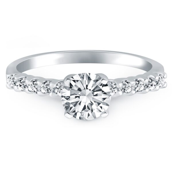 14k White Gold Shared Prong Diamond Band Accent Engagement Ring - Image 2