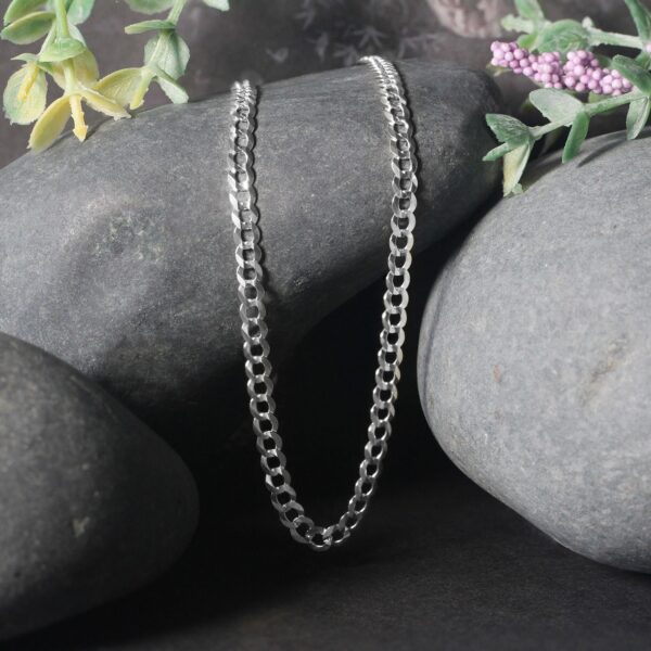 14k White Gold Solid Curb Chain (3.60 mm) - Image 3