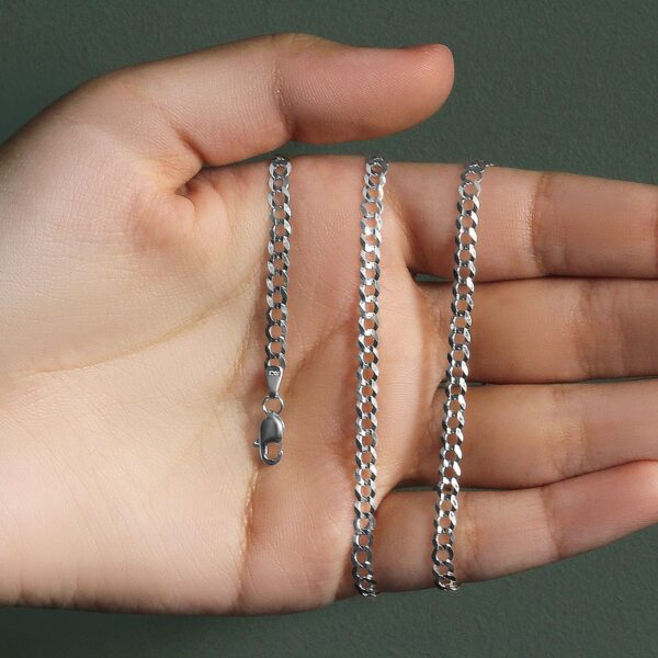 14k White Gold Solid Curb Chain (3.60 mm) - Image 6