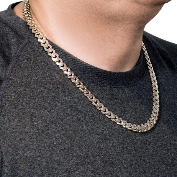 14k Two Tone Gold 8 1/4 inch Curb Chain Bracelet with White Pave (9.50 mm) - Image 4