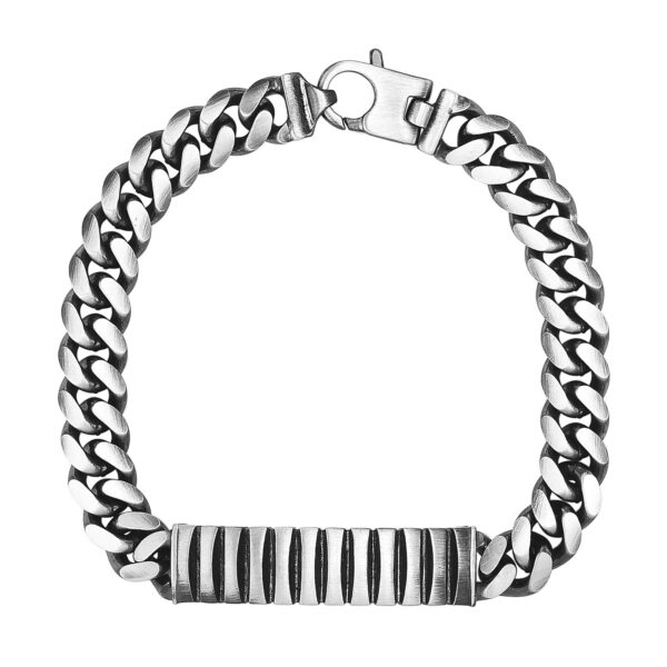 Sterling Silver Gunmetal Finish Cuban Link ID Style Bracelet (9.20 mm) - Image 2