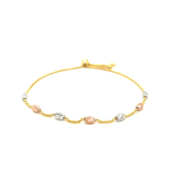 14k Tri-Color Gold Textured Oval Station Lariat Style Bracelet (1.20 mm) - Image 2