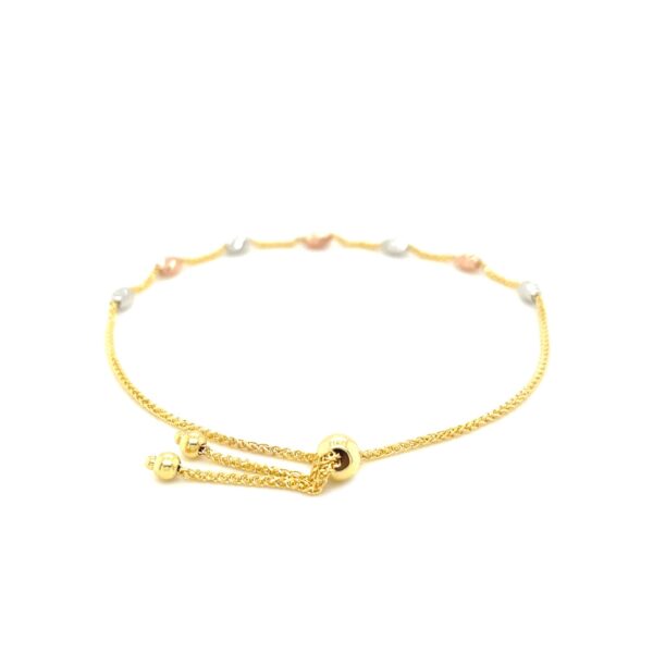 14k Tri-Color Gold Textured Oval Station Lariat Style Bracelet (1.20 mm) - Image 3