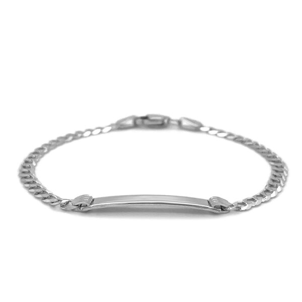 14k White Gold Curb Link Chain Polished Childrens ID Bracelet (3.00 mm) - Image 2