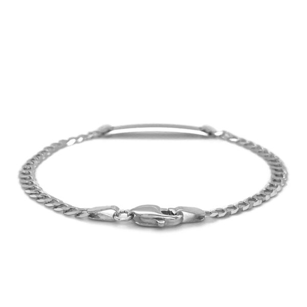 14k White Gold Curb Link Chain Polished Childrens ID Bracelet (3.00 mm) - Image 3