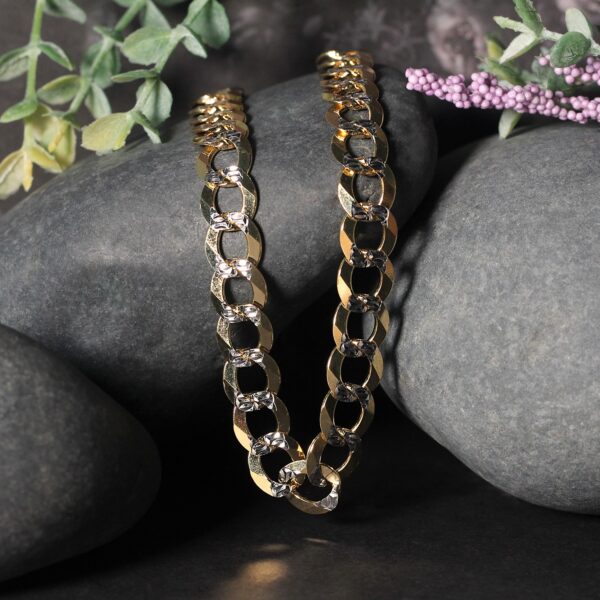 10 mm 14k Two Tone Gold Pave Curb Chain (9.70 mm) - Image 5