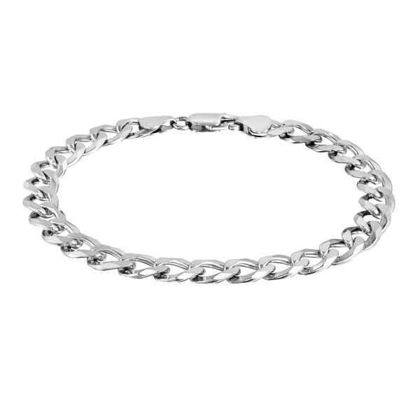 Rhodium Plated Sterling Silver Curb Style Bracelet (8.40 mm) - Image 2