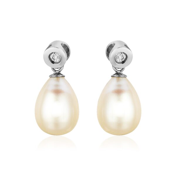 Sterling Silver Earrings with Pear Shaped Freshwater Pearls and Cubic Zirconias