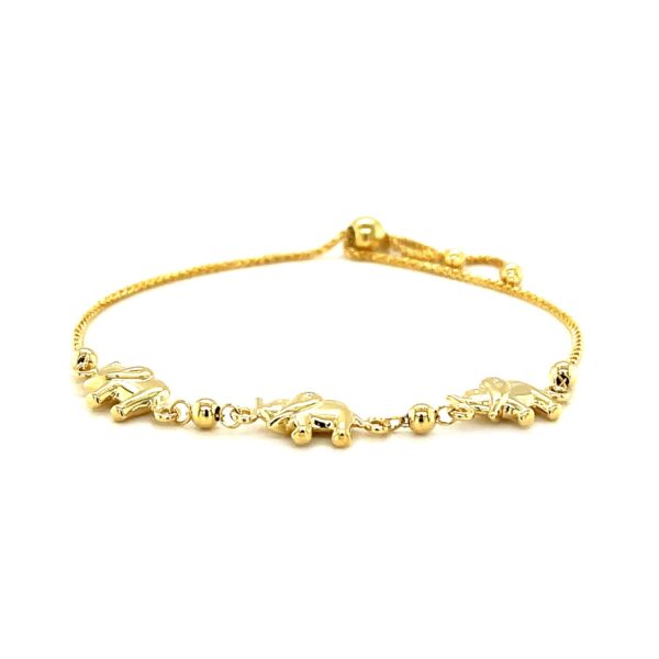 14k Yellow Gold Elephant Station Lariat Style Bracelet (1.00 mm) - Image 2