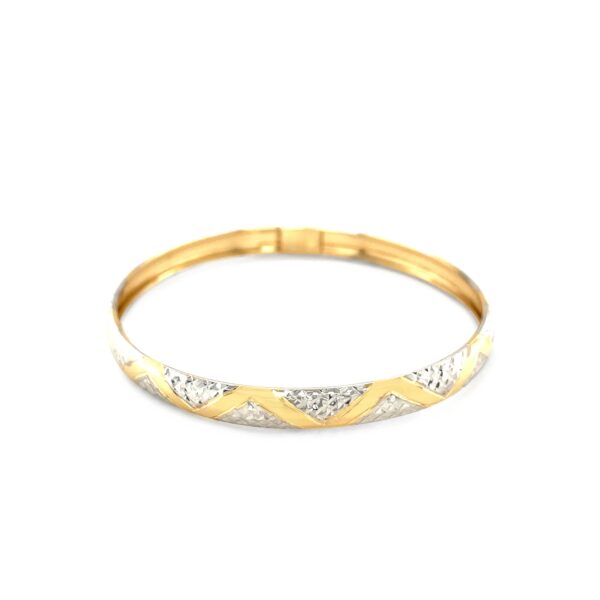 10k Two-Tone Gold Textured Zigzag Style Bangle (6.00 mm) - Image 2
