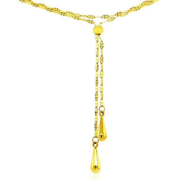 14k Yellow Gold Double Strand Chain with Puffed Heart Lariat Necklace - Image 2