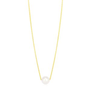 14k Yellow Gold 7mm Pearl Solitaire Necklace