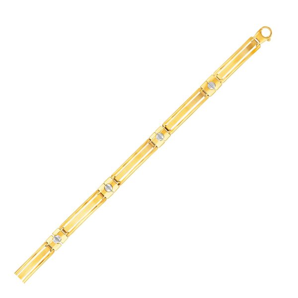 14k Two-Tone Gold Mens Bracelet with Screw Head Motif Accents (9.65 mm)