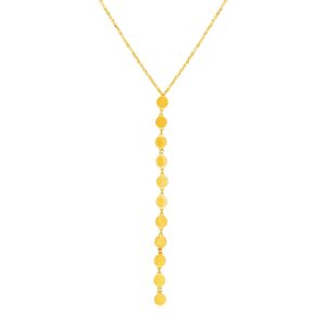 14k Yellow Gold Lariat Style Necklace with Disks