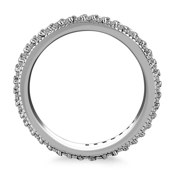14k White Gold Pave Set Round Cut Diamond Eternity Ring with Milgrained Edging - Image 3