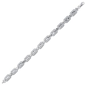 14k White Gold Antique Vintage Look Filigree Rectangular Link Bracelet (6.35 mm)
