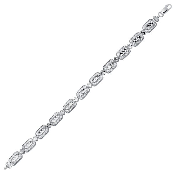 14k White Gold Antique Vintage Look Filigree Rectangular Link Bracelet (6.35 mm)
